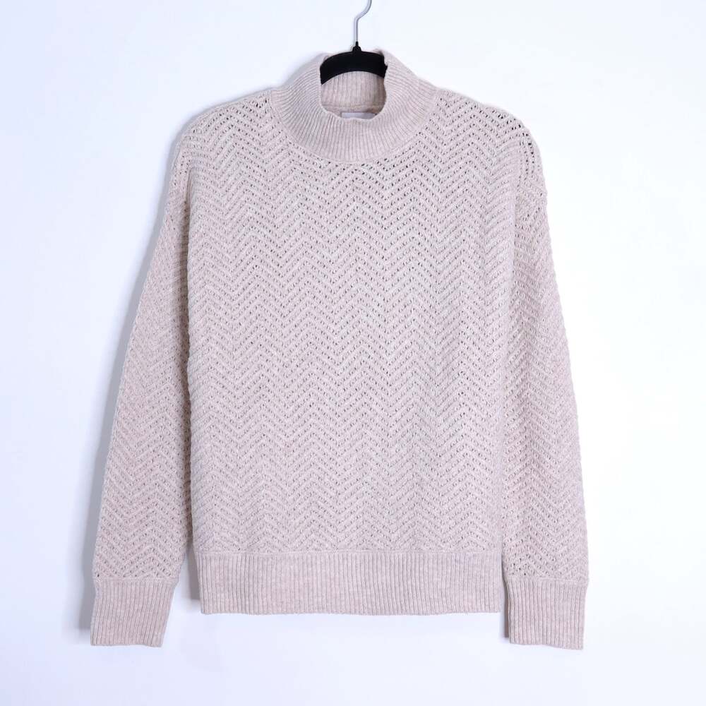 EVEREVE Chevron Knit Pullover Sweater Oatmeal Mock Neck Long Sleeve Women's S